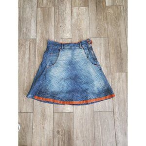 Zoomp Y2K Denim Flare Mini With Orange Ribbon Trim Size 34